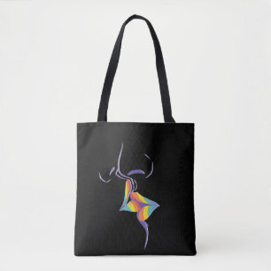 Chic Gay Pride Rainbow Lips Kissing Lesbian Couple Tote Bag