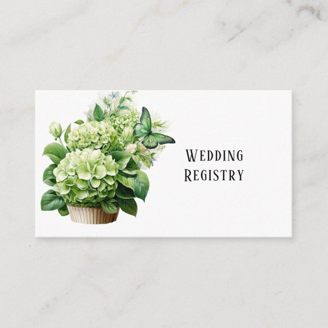 Chic Geen Hydrangea Butterfly Wedding Registry Enclosure Card (Front)