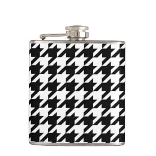 chic geometric black and white houndstooth pattern hip flask