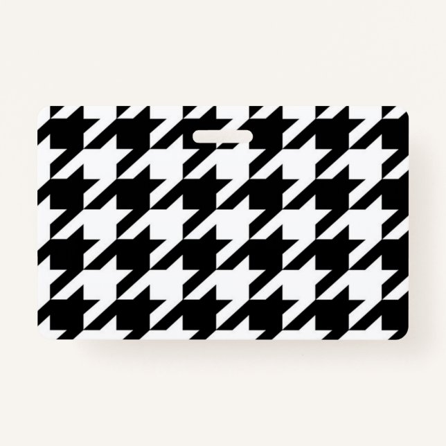 chic geometric black and white houndstooth pattern ID badge (Front)