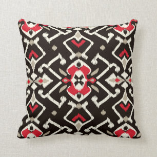 Chic geometric black red ikat tribal pattern cushion