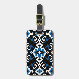 Chic geometric blue black tribal ikat print luggage tag
