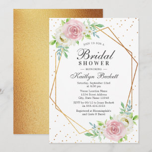 Chic Geometric Gold Foil Floral Bridal Shower Invitation