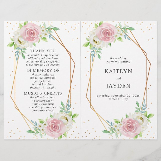 Chic Geometric Gold Foil Floral Wedding (Front)