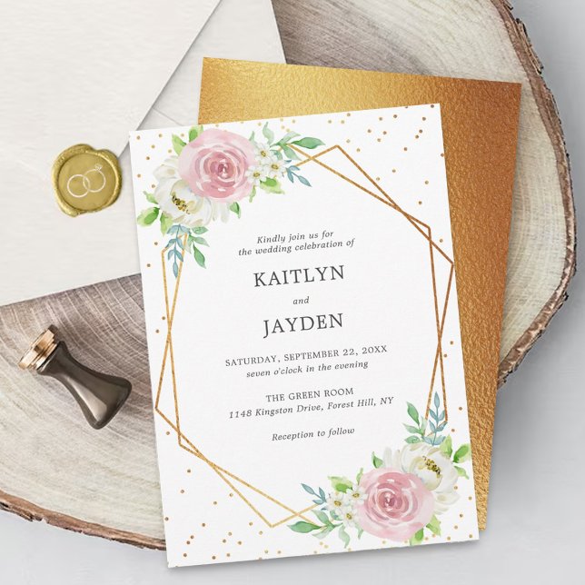 Chic Geometric Gold Foil Floral Wedding Invitation (Creator Uploaded)