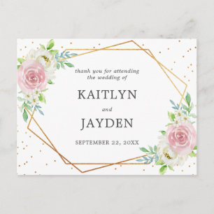 Chic Geometric Gold Foil Floral Wedding Postcard
