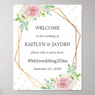 Chic Geometric Gold Foil Floral Wedding Poster