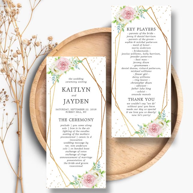 Chic Geometric Gold Foil Floral Wedding Program Rack Card (Creator Uploaded)