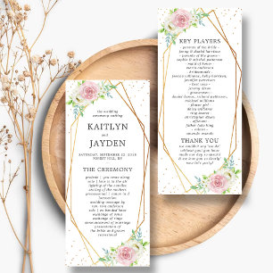 Chic Geometric Gold Foil Floral Wedding Programme