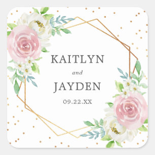 Chic Geometric Gold Foil Floral Wedding Square Sticker