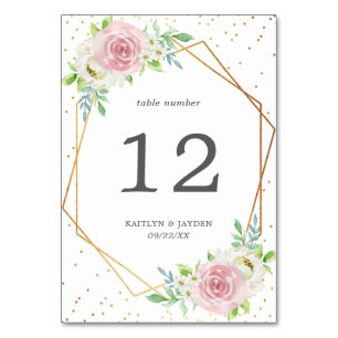 Chic Geometric Gold Foil Floral Wedding Table Number