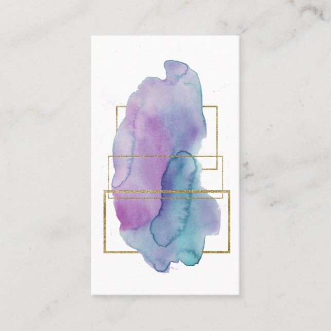 *~* Chic Geometric Gold Purple Magenta Watercolor Business Card (Front)