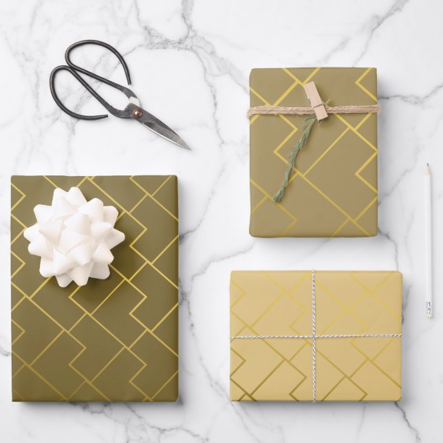 Chic Geometric Golden Coffee Chocolate Brown Wrapping Paper Sheet (Front)