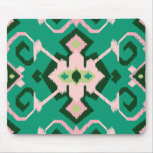 Chic geometric green pink ikat tribal pattern mouse mat
