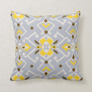 Chic geometric grey yellow ikat tribal pattern cushion