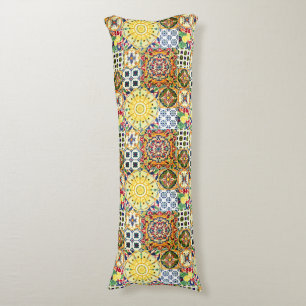 Chic geometric Mediterranean orange tiles Body Cushion