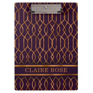 Chic Geometric Purple Gold Lattice Pattern Clipboard