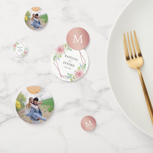 Chic Geometric Rose Gold Foil Floral Wedding Confetti (Group)
