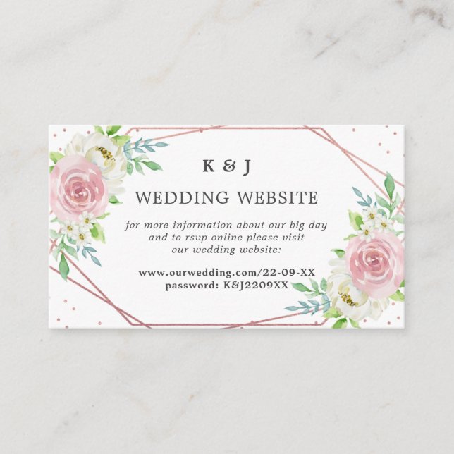 Chic Geometric Rose Gold Foil Floral Wedding Enclosure Card (Front)