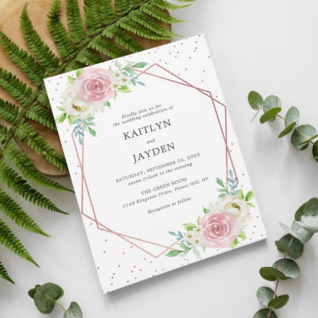 Chic Geometric Rose Gold Foil Floral Wedding Invitation (Creator Uploaded)