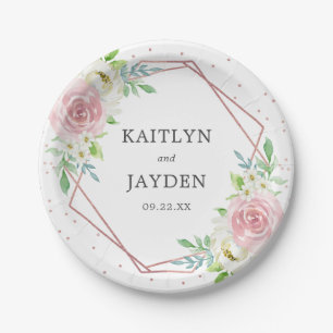 Chic Geometric Rose Gold Foil Floral Wedding Paper Plate