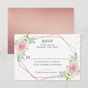 Chic Geometric Rose Gold Foil Floral Wedding RSVP Invitation