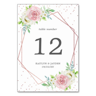 Chic Geometric Rose Gold Foil Floral Wedding Table Number