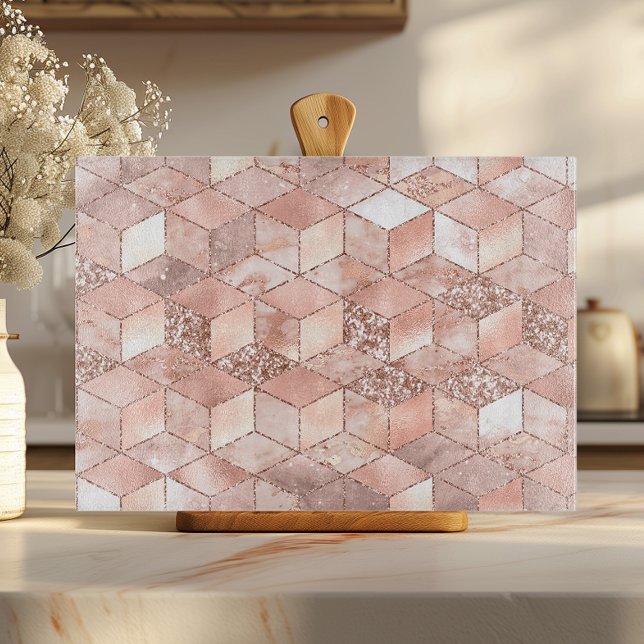 Chic Geometric Rose Gold Pink Faux Foil Glitter Cutting Board (Creator Uploaded)