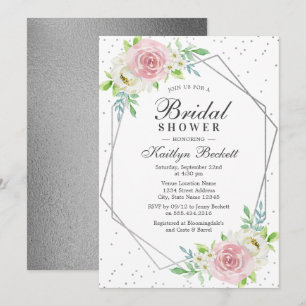 Chic Geometric Silver Foil Floral Bridal Shower Invitation