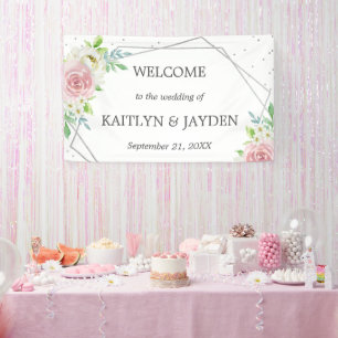 Chic Geometric Silver Foil Floral Wedding Banner