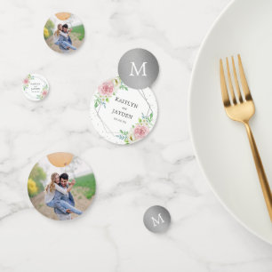 Chic Geometric Silver Foil Floral Wedding Confetti