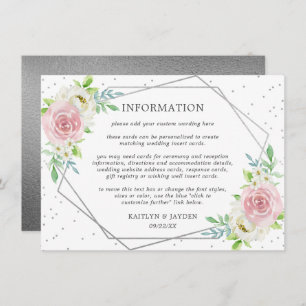 Chic Geometric Silver Foil Floral Wedding Detail Invitation