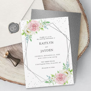 Chic Geometric Silver Foil Floral Wedding Invitation