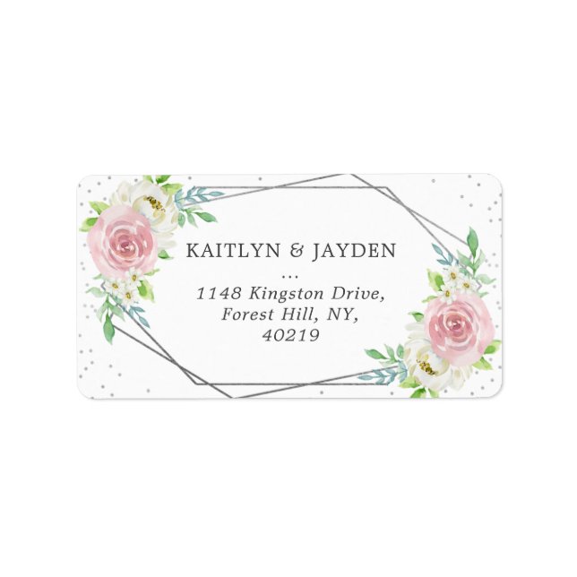 Chic Geometric Silver Foil Floral Wedding Label (Front)