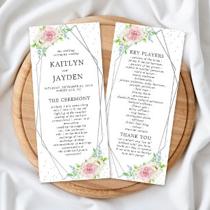 Chic Geometric Silver Foil Floral Wedding Program Rack Card