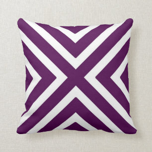 Chic Geometric Stripes in Plum and White Cushion