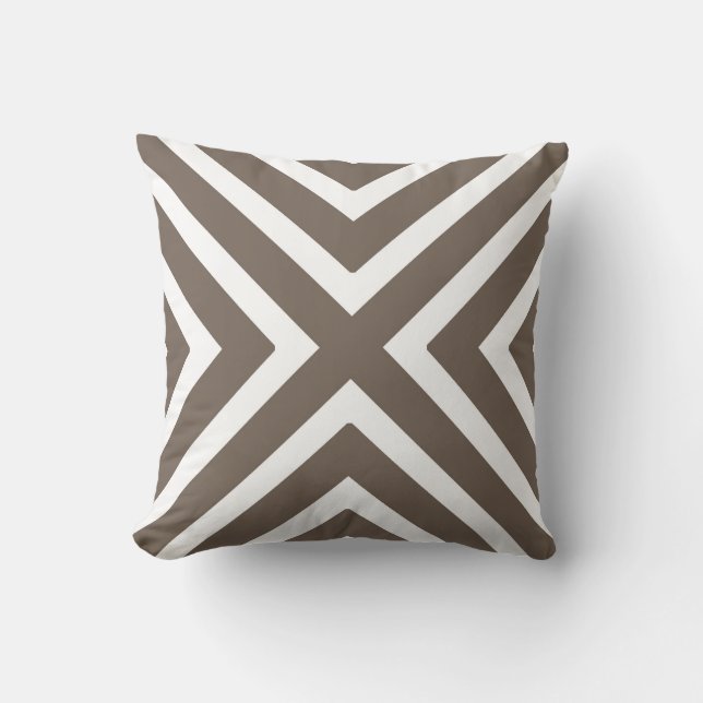 Chic Geometric Stripes in Taupe and White Cushion (Front)
