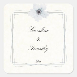 Chic Geometric Watercolor Anemone Floral Wedding Square Sticker