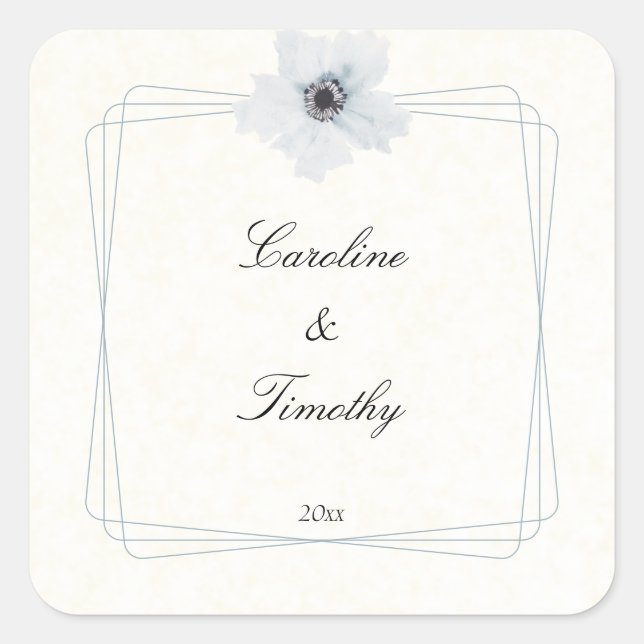Chic Geometric Watercolor Anemone Floral Wedding Square Sticker (Front)