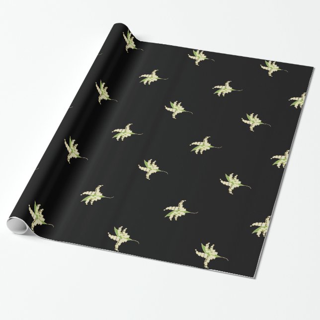 Chic Giftwrap, Lilies of the Valley on Black Wrapping Paper (Unrolled)
