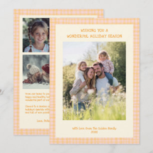 Chic Gingham Christmas Yellow Pink Custom 5 Photo  Holiday Card