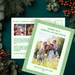 Chic Gingham Green Christmas Custom 3 Photo  Holiday Postcard<br><div class="desc">Perfect cute postcard for a fun holiday greeting! Hand made art for you! FULLY CUSTOMIZABLE! Click on “Personalise” above to edit the text on the front and back and add your own photos to the front and back. Click "edit using design tool" to adjust the fonts, colours and placements. (check...</div>