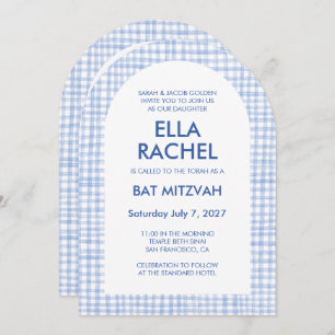 Chic Gingham Modern Custom QR Bat Bar Mitzvah Arch Invitation