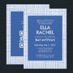 Chic Gingham Modern Custom QR CODE Bat Bar Mitzvah Invitation<br><div class="desc">Perfect card to announce a bat mitzvah, bar mitzvah or other Jewish celebration! Hand made gingham pattern for you! FULLY CUSTOMIZABLE! Click on “Personalize” above to edit the text and add your link to the qr code. Click "edit using design tool" to adjust the fonts, colors and placements and to...</div>