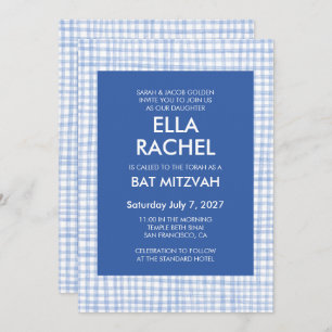 Chic Gingham Modern Custom QR CODE Bat Bar Mitzvah Invitation