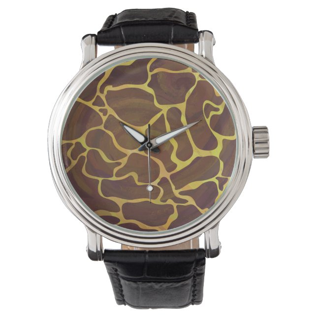 Chic Giraffe Brown and Yellow Print Watch (Front)