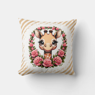 Chic Giraffe with Floral Crown Cushion