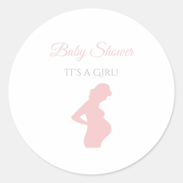 Chic Girl Baby Shower Pregnant Woman Baby Bump Classic Round Sticker (Front)