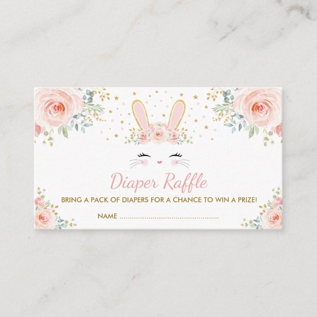 Chic Girl Bunny Rabbit Blush Floral Diaper Raffle Enclosure Card (Front)