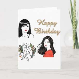 Chic Girl Illustration Happy Birthday Fashion Gree Card